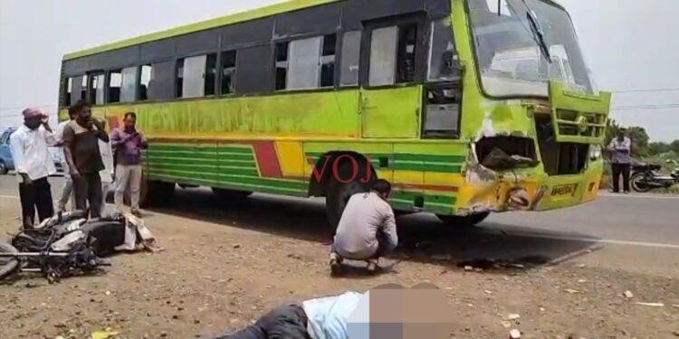 ಬಸ್ ಹಾಗೂ ಬೈಕ್ ನಡುವೆ ಡಿಕ್ಕಿ; ಸ್ಥಳದಲ್ಲೇ ಬೈಕ್ ಸವಾರ ಸಾವು: