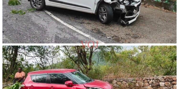 ಕಾರುಗಳ ನಡುವೆ ಮುಖಾಮುಖಿ ಡಿಕ್ಕಿ..! ಸದ್ಯ ಪ್ರಾಣಾಪಾಯದಿಂದ ಪಾರು..