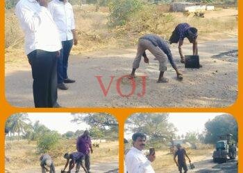 ರಸ್ತೆ ತೇಪೆ ಕಾಮಗಾರಿ ಪರಿಶೀಲಿಸಿದ ಶಾಸಕ ಎಂ.ಆರ್ ಮಂಜುನಾಥ್