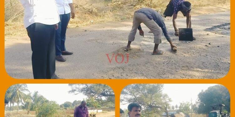 ರಸ್ತೆ ತೇಪೆ ಕಾಮಗಾರಿ ಪರಿಶೀಲಿಸಿದ ಶಾಸಕ ಎಂ.ಆರ್ ಮಂಜುನಾಥ್