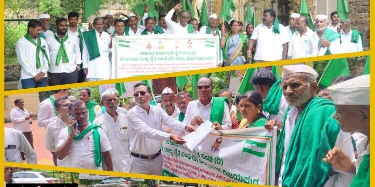 ಆಲಮಟ್ಟಿ| ಮಹಾರಾಷ್ಟ್ರ ಸರ್ಕಾರದ ಹೋರಾಟಕ್ಕೆ ಸೊಪ್ಪು ಹಾಕದೆ ನ್ಯಾಯಾಲಯದ ತೀರ್ಪಿನಂತೆ ಕ್ರಮ ಕೈಗೊಳ್ಳಲು ಒತ್ತಾಯಿಸಿ ಪ್ರತಿಭಟನೆ