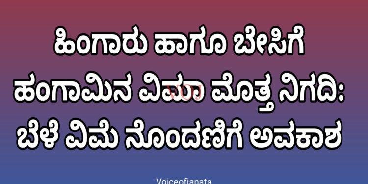ಹಿಂಗಾರು ಹಾಗೂ ಬೇಸಿಗೆ ಹಂಗಾಮಿನ ವಿಮಾ ಮೊತ್ತ ನಿಗದಿ: ಬೆಳೆ ವಿಮೆ ನೊಂದಣಿಗೆ ಅವಕಾಶ