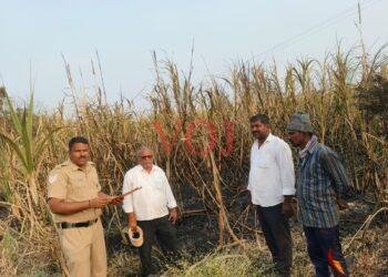 ವಿದ್ಯುತ್ ಶಾರ್ಟ ಸರ್ಕೂಟನಿಂದ ಕಬ್ಬಿಗೆ ಬೆಂಕಿ ; ೪ ಎಕರೆ ಕಬ್ಬು ನಾಶ